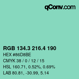 カラーコード: RGB 134.3 216.4 190 | qconv.com