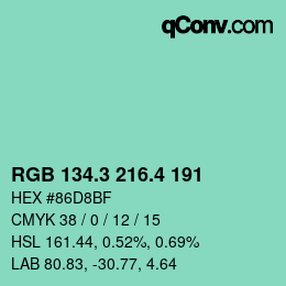 カラーコード: RGB 134.3 216.4 191 | qconv.com