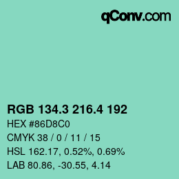 カラーコード: RGB 134.3 216.4 192 | qconv.com