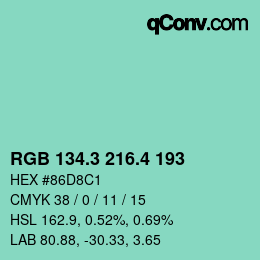 カラーコード: RGB 134.3 216.4 193 | qconv.com