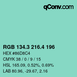 カラーコード: RGB 134.3 216.4 196 | qconv.com