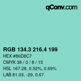 カラーコード: RGB 134.3 216.4 199 | qconv.com