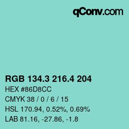 カラーコード: RGB 134.3 216.4 204 | qconv.com