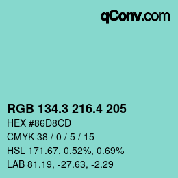 カラーコード: RGB 134.3 216.4 205 | qconv.com