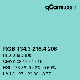 カラーコード: RGB 134.3 216.4 208 | qconv.com