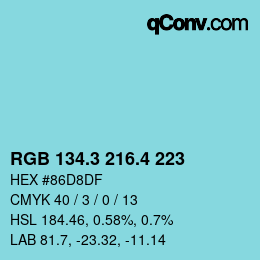 カラーコード: RGB 134.3 216.4 223 | qconv.com