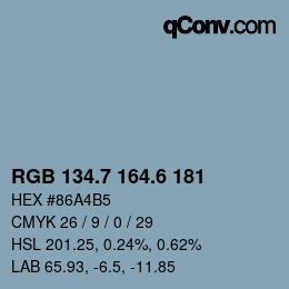 カラーコード: RGB 134.7 164.6 181 | qconv.com