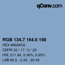 カラーコード: RGB 134.7 164.6 198 | qconv.com