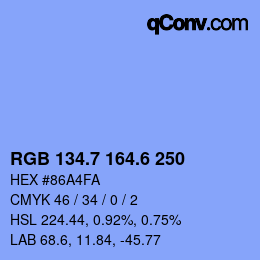 カラーコード: RGB 134.7 164.6 250 | qconv.com