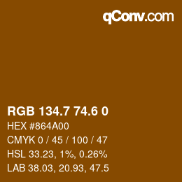 カラーコード: RGB 134.7 74.6 0 | qconv.com