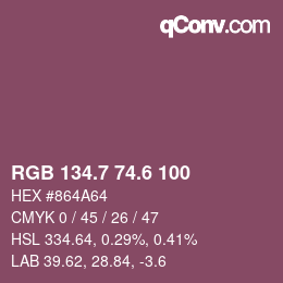 カラーコード: RGB 134.7 74.6 100 | qconv.com