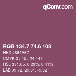 カラーコード: RGB 134.7 74.6 103 | qconv.com