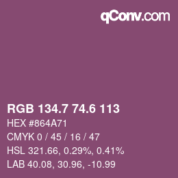 カラーコード: RGB 134.7 74.6 113 | qconv.com