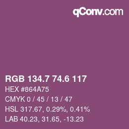 カラーコード: RGB 134.7 74.6 117 | qconv.com
