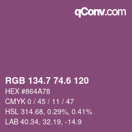 カラーコード: RGB 134.7 74.6 120 | qconv.com