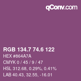 カラーコード: RGB 134.7 74.6 122 | qconv.com