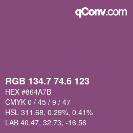 カラーコード: RGB 134.7 74.6 123 | qconv.com