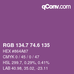 カラーコード: RGB 134.7 74.6 135 | qconv.com