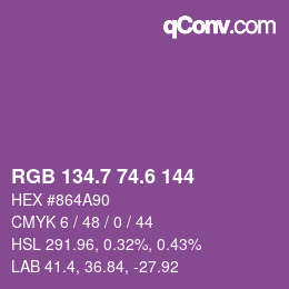 カラーコード: RGB 134.7 74.6 144 | qconv.com