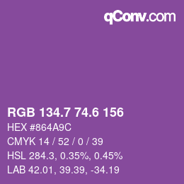カラーコード: RGB 134.7 74.6 156 | qconv.com