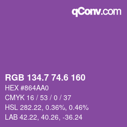カラーコード: RGB 134.7 74.6 160 | qconv.com