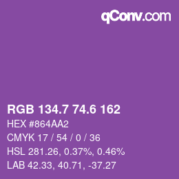 カラーコード: RGB 134.7 74.6 162 | qconv.com
