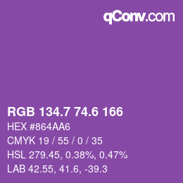 カラーコード: RGB 134.7 74.6 166 | qconv.com