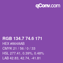 カラーコード: RGB 134.7 74.6 171 | qconv.com
