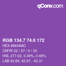 カラーコード: RGB 134.7 74.6 172 | qconv.com