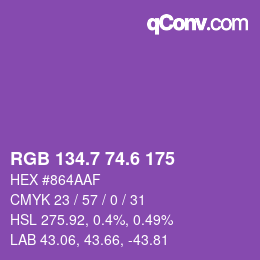 カラーコード: RGB 134.7 74.6 175 | qconv.com