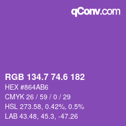 カラーコード: RGB 134.7 74.6 182 | qconv.com