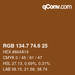 カラーコード: RGB 134.7 74.6 25 | qconv.com