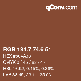 カラーコード: RGB 134.7 74.6 51 | qconv.com