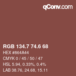 カラーコード: RGB 134.7 74.6 68 | qconv.com