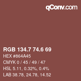 カラーコード: RGB 134.7 74.6 69 | qconv.com