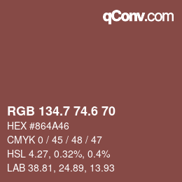 カラーコード: RGB 134.7 74.6 70 | qconv.com
