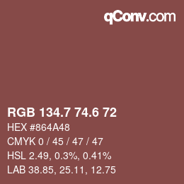 カラーコード: RGB 134.7 74.6 72 | qconv.com