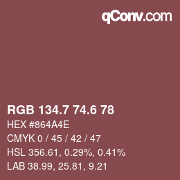 カラーコード: RGB 134.7 74.6 78 | qconv.com