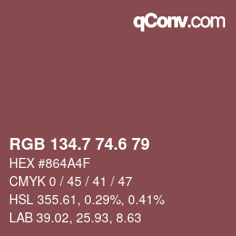 カラーコード: RGB 134.7 74.6 79 | qconv.com