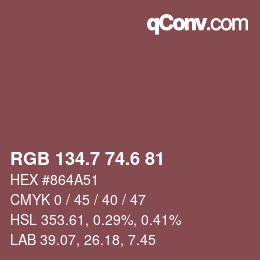 カラーコード: RGB 134.7 74.6 81 | qconv.com