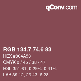 カラーコード: RGB 134.7 74.6 83 | qconv.com