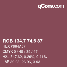 カラーコード: RGB 134.7 74.6 87 | qconv.com