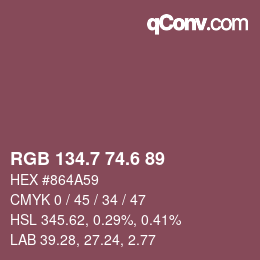 カラーコード: RGB 134.7 74.6 89 | qconv.com