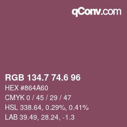 カラーコード: RGB 134.7 74.6 96 | qconv.com