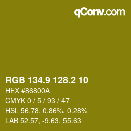 カラーコード: RGB 134.9 128.2 10 | qconv.com