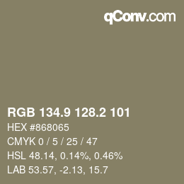Color code: RGB 134.9 128.2 101 | qconv.com