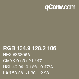 カラーコード: RGB 134.9 128.2 106 | qconv.com