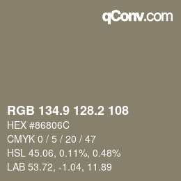 Farbcode: RGB 134.9 128.2 108 | qconv.com