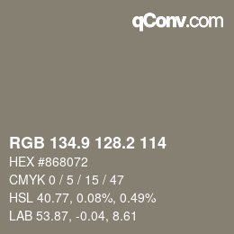 Color code: RGB 134.9 128.2 114 | qconv.com