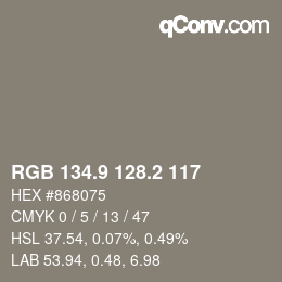 カラーコード: RGB 134.9 128.2 117 | qconv.com